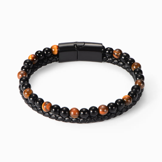 To My Son, Natural Stone Protection Beaded Leather Bracelet on a white background